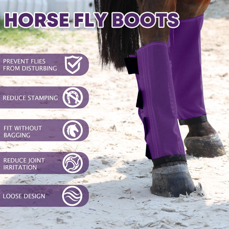 Premium 4-Pack Horse Fly Boots & Leggings Loose-Fit Fine Mesh with Stay-On Fasteners, Support Strips & Anti-Stomp Design Breathable Non-Slip Protection Leg Wrap (Large) Lavender Purple L - PawsPlanet Australia