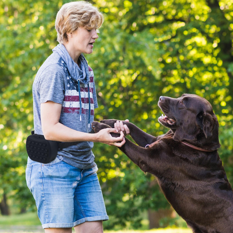 SUPVOX Dog Treat Pouch,2.0-Upgrade Stronger Magnetic Closure to Avoid Spilling, Silicone Treat Bag Fanny Pack with Waist Belt for Pet Training Walking (Black)