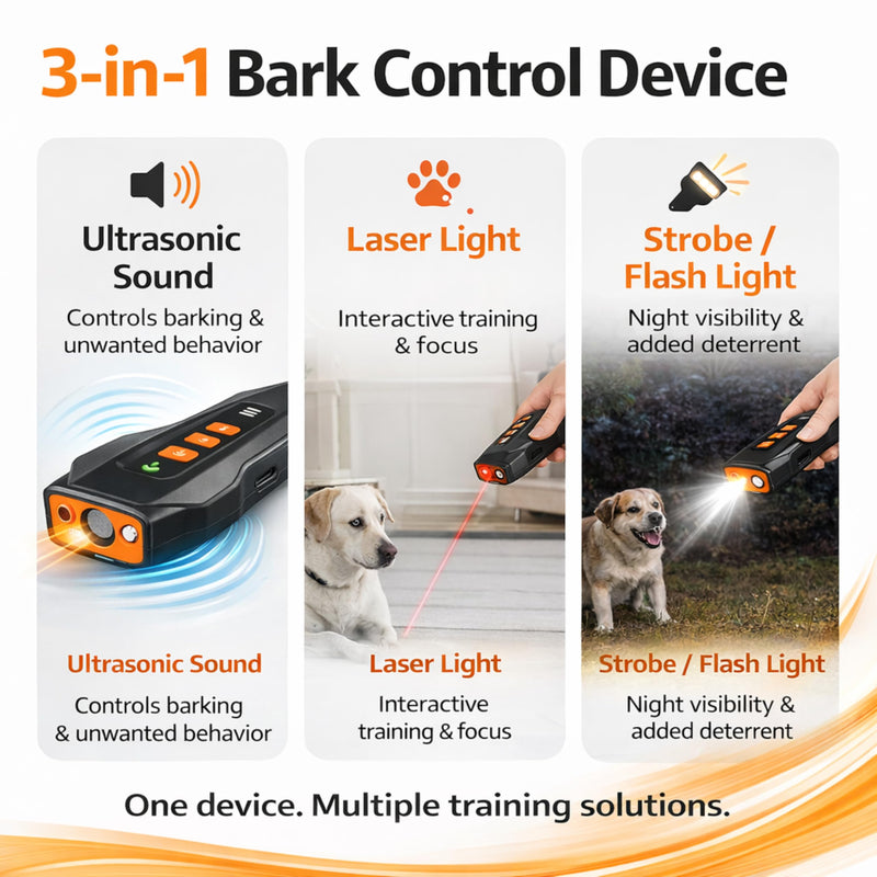 Dog Anti Barking Device - Portable Ultrasonic Dog Bark Deterrent with Rechargeable 1200mAh Battery, Waterproof, 50ft Coverage & 20-Hour Battery Life - Dog Barking Stopper Suitable for All Dogs Black/Orange