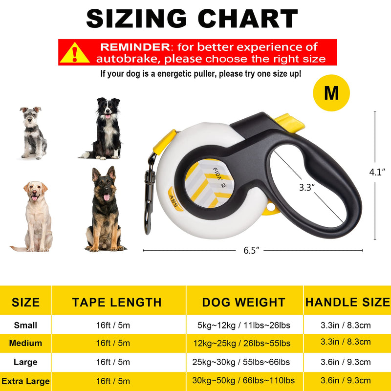 FIDA AutoBrake Retractable Dog Leash. Advanced Patented Design for Dog Pulling, 16 ft Heavy Duty No Pull Pet Walking Leash for Medium Breeds. Tangle Free, Soft Grip, Medium Size. Medium, 16ft