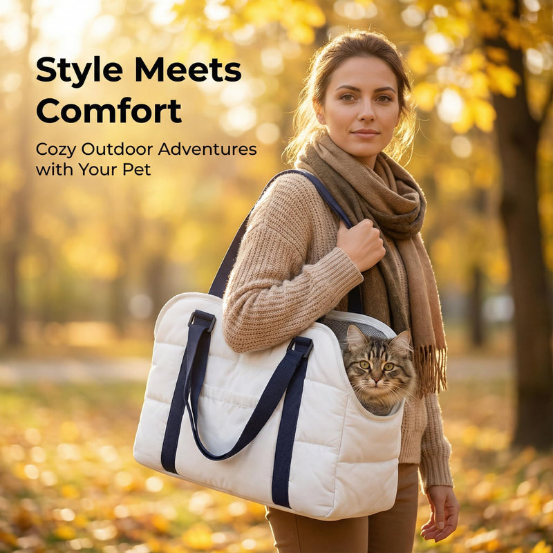 Small Dog Purse Bags,Dog Carrier Purses with Secure Harness Clip,Cotton Padded Interior, Durable Travel Pet Bag with Adjustable Strap,White White