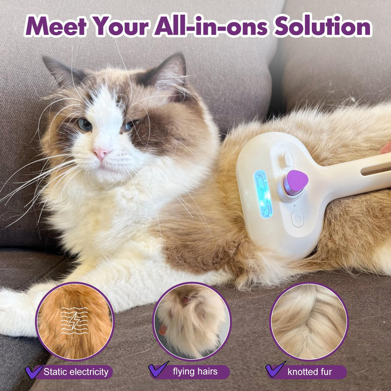 Katoggy Steam Cat & Dog Grooming Brush, Self Cleaning, Removes Static & Flying Hair Purple - PawsPlanet Australia