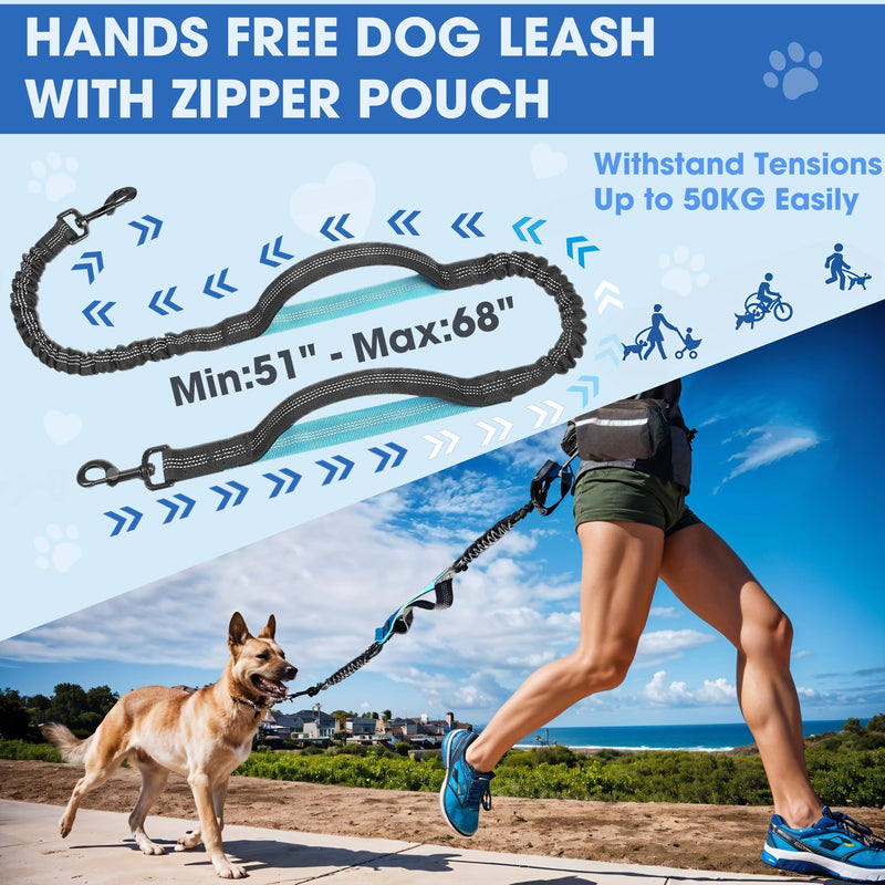 Hands Free Dog Leash with Waist Belt – No-Pull Bungee, Dual Padded Handles & Zipper Pouch for Running, Walking & Training – Adjustable Waist Leash for Large & Medium Dogs (Black) Black - PawsPlanet Australia
