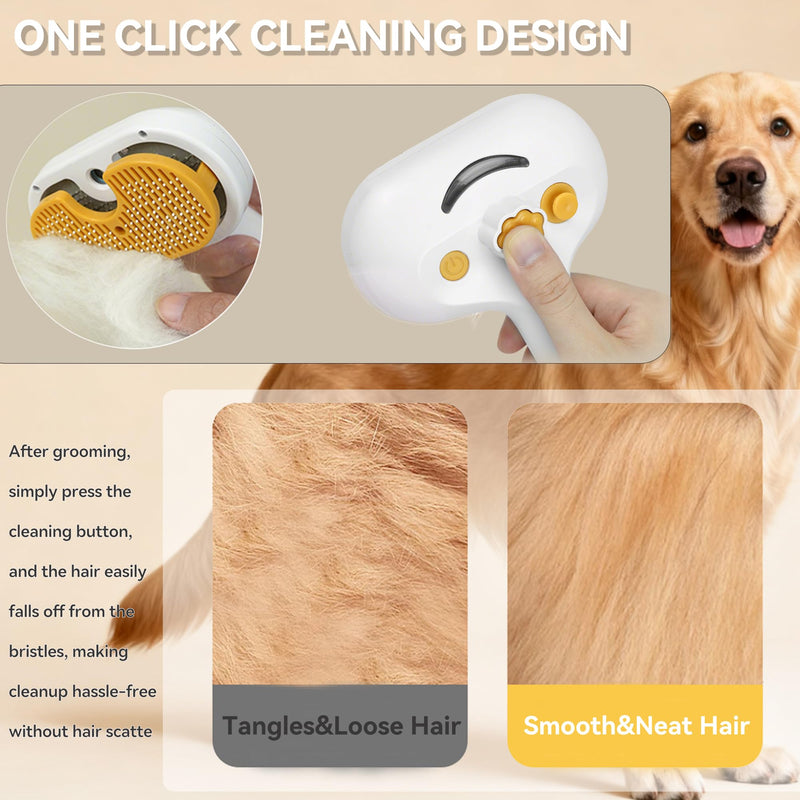 Dog Steam Brush 3-in-1 Spray Bath Brush for Dog and Cat, Pet Hair Removal Comb for Long & Short Haired Pets, Self Cleaning Grooming Brush Yellow 1 Shampoo Pets Brush & 1 Shampoo