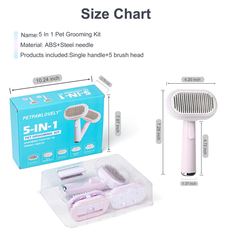 5 IN 1 Pet Grooming Brush Kit,Dog&Cat Self Cleaning Slicker Brush for Shedding.Dematting&Deshedding Dog Brush,Dog Hair Brush,Suitable for Small&Large,Long&Short Haired Pets.(Pink) Pink - PawsPlanet Australia