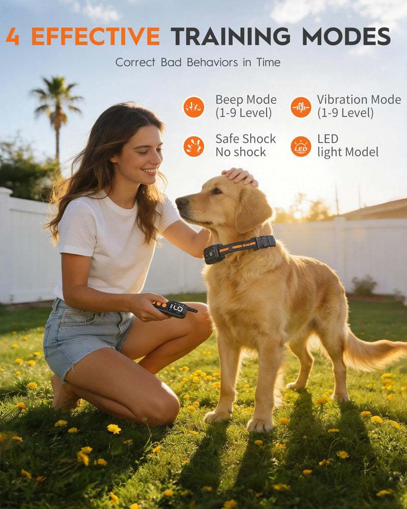 Dogs Training Collar with Remote 3300FT Dog Training Collar IPX7 Waterproof Rechargeable Safe Shock Collar for All Breed Dogs with Beep, Vibration, Safety Shock, Security Lock 10-120 lbs Orange-2 - PawsPlanet Australia