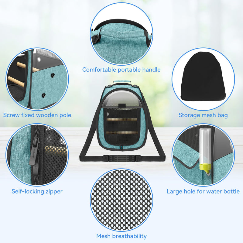 Akinerri Birds Travel Carrier, Small Bird Travel Bag, Transparent Breathable Travel Cage Bird Parrot Carrier, Include Perch and Bottom Tray Blue - PawsPlanet Australia
