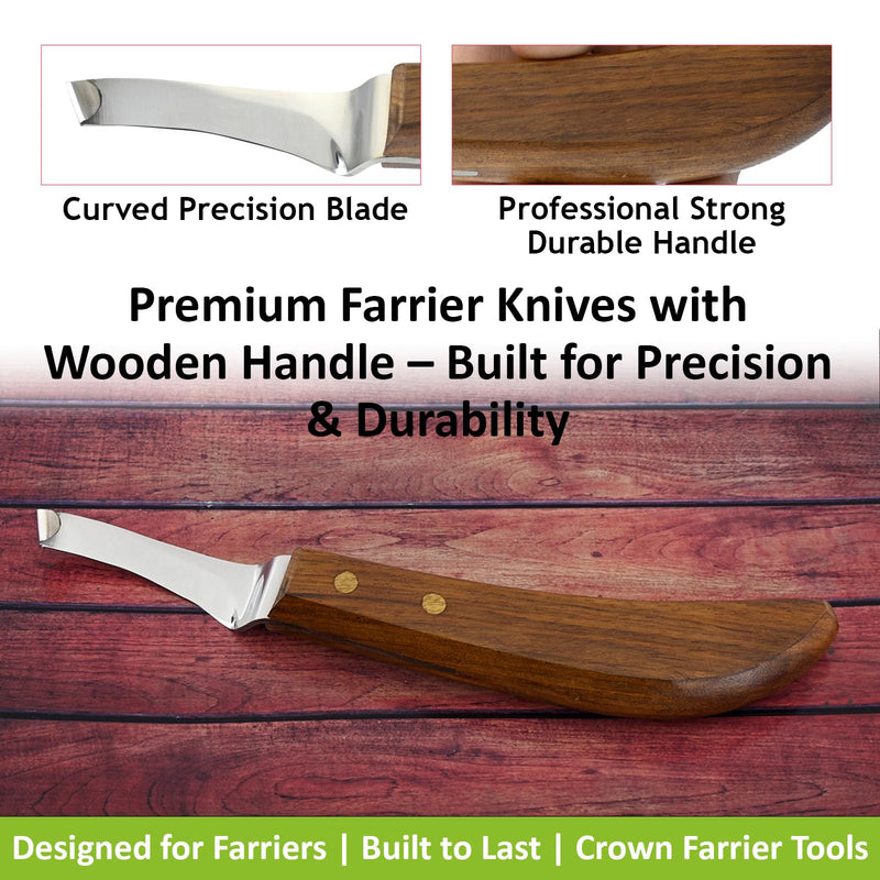 Farrier Hoof Knife with Wooden Handle Single Sided Edge Curved Blade Super Sharp Hoof Tool– Trimming for Horses, Cattle, Goats & Livestock (Brown) Brown - PawsPlanet Australia