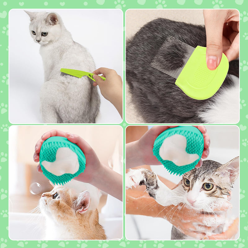 VCZONE 8 Pcs Cat Brush Grooming Kits, Pet Self Cleaning Kit with Pet Nail Clipper and File, Flea Comb, Pet Shampoo Bath Brush, Pet Shedding Brush, Silicone Toothbrush (Green) Green - PawsPlanet Australia