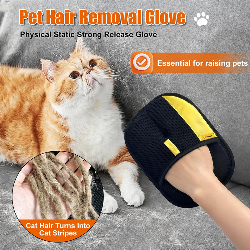 Electrostatic Gloves for Pet Hair Removal: Upgraded 2PCS Animal Fur Removal Tool for Dogs&Cats Efficient Reusable Pet Hair Remover for Couch Carpet Car Seat Clothing Quick Clean (2 pcs-Black) 2 pcs-black