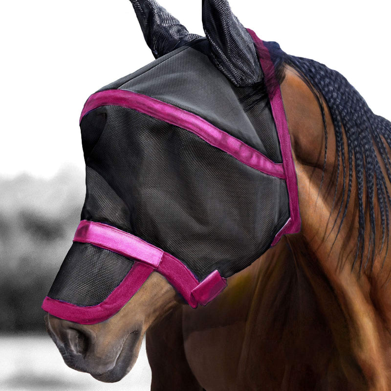 Harrison Howard Maskology Supreme Horse Fly Mask Stellar UV Protection with Detachable Nose Cover Well-Received 2-in-1 Mask Fuchsia Pink M Cob Cob (Medium)