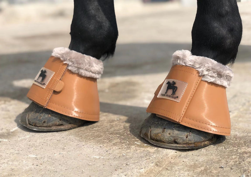 Horse Bell Boots Dressage Horse Boots XL L M S Large Bell Boots with Faux Cognac Color
