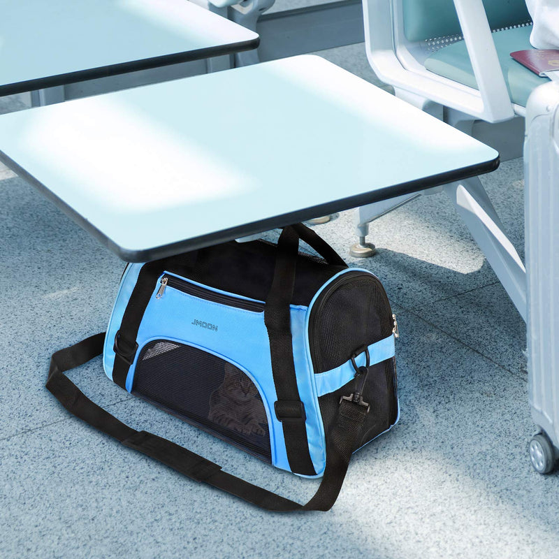JMOON Soft-Sided Pet Carrier Bag - Airline Approved for Cats and Dogs - Foldable Comfort Travel Carrier 17.5"L x 7.0"W x 11.0"H Blue - PawsPlanet Australia