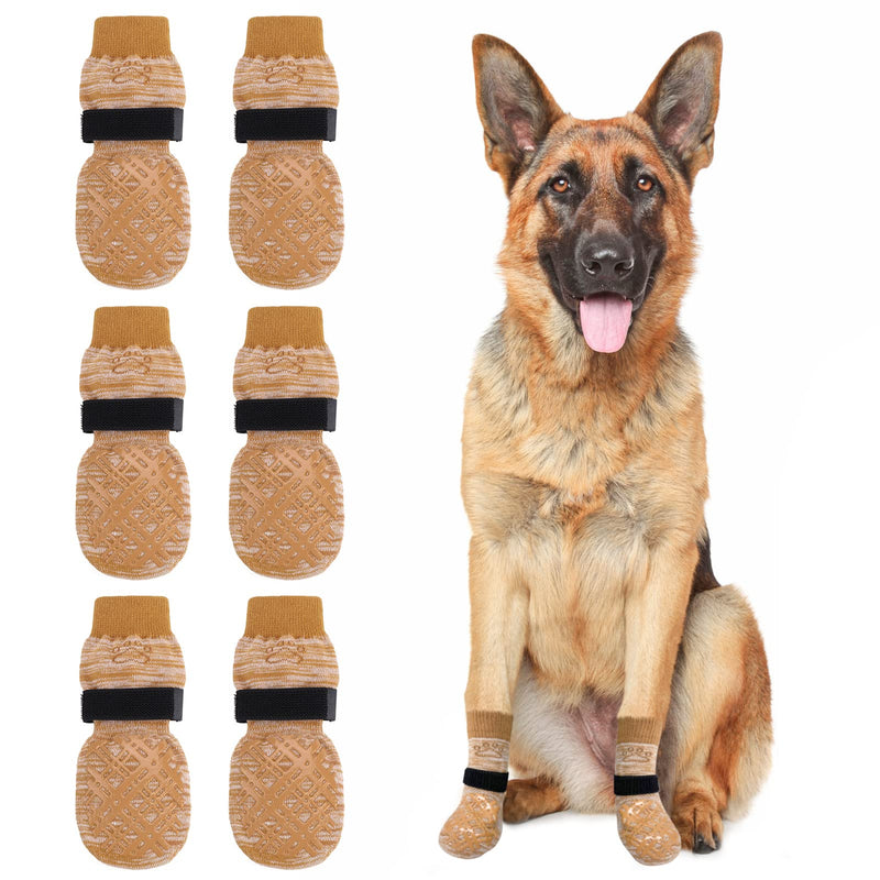 BEAUTYZOO Dog Socks to Prevent Licking for Hardwood Floors -Dog Boots Shoes for Small Medium Large Dogs -Double Side Grips Traction Control Anti Slip Socks for Puppy Doggie Senior Dog, Paw Protector L Light Khaki