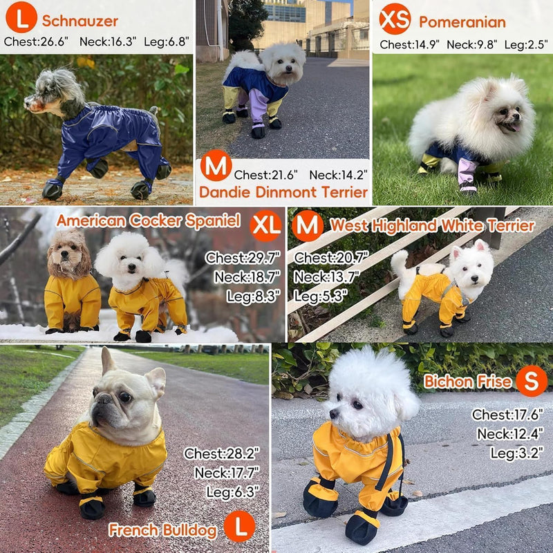 Waterproof Dog Boots Rain Boots with Suspender, Dogs Shoes Paw Protector for Small Medium Puppy, Anti-Slip Doggy Boot Belly Protector, Rain Booties Snow Pants Dogs Suspender Booties Leggings(XS,BLUEF) Blue_ X-Small