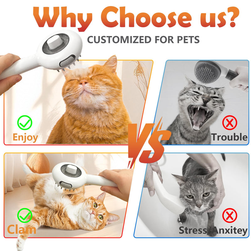 Cat Brushes for Indoor Cat, 6 in 1 Pet Steam Brush for Dog Cats Grooming Kit Supplies Hair Grooming for Long Short Hair Cats Dogs Massage & 2 Water Spray Modes Shedding Brush - PawsPlanet Australia