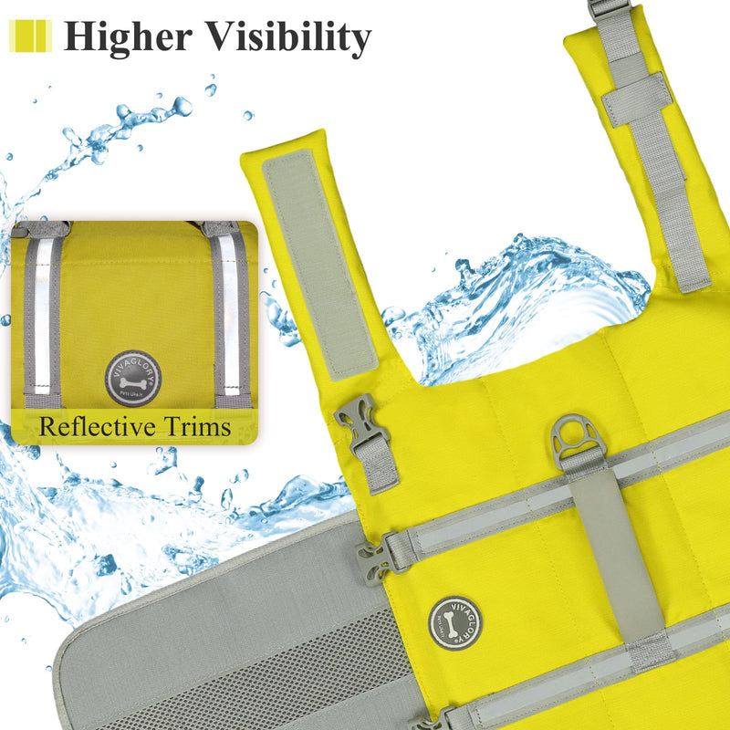VIVAGLORY Ripstop Dog Life Jacket for Small Medium Large Dogs Boating, Dog Swimming Vest with Enhanced Buoyancy & Visibility, Yellow Grey S: 17-21 inch (Ribcage Girth) - PawsPlanet Australia