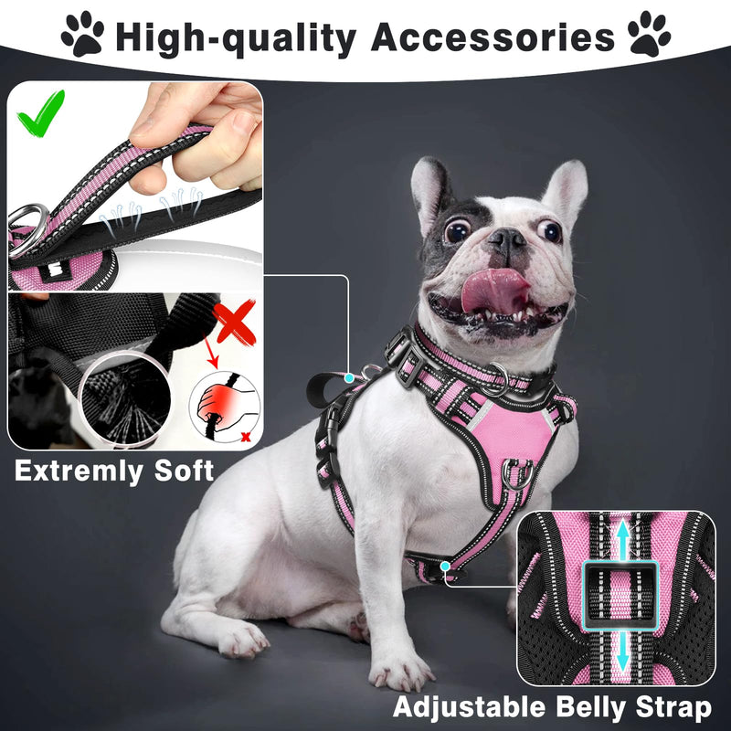 WINSEE Pet Harness Collar and Leash Set, All-in-one Reflective Dog Harness No Pull with Adjustable Buckles for Puppies, Small, Medium, Large, and Extra-Large Dogs (Large, Pink) - PawsPlanet Australia
