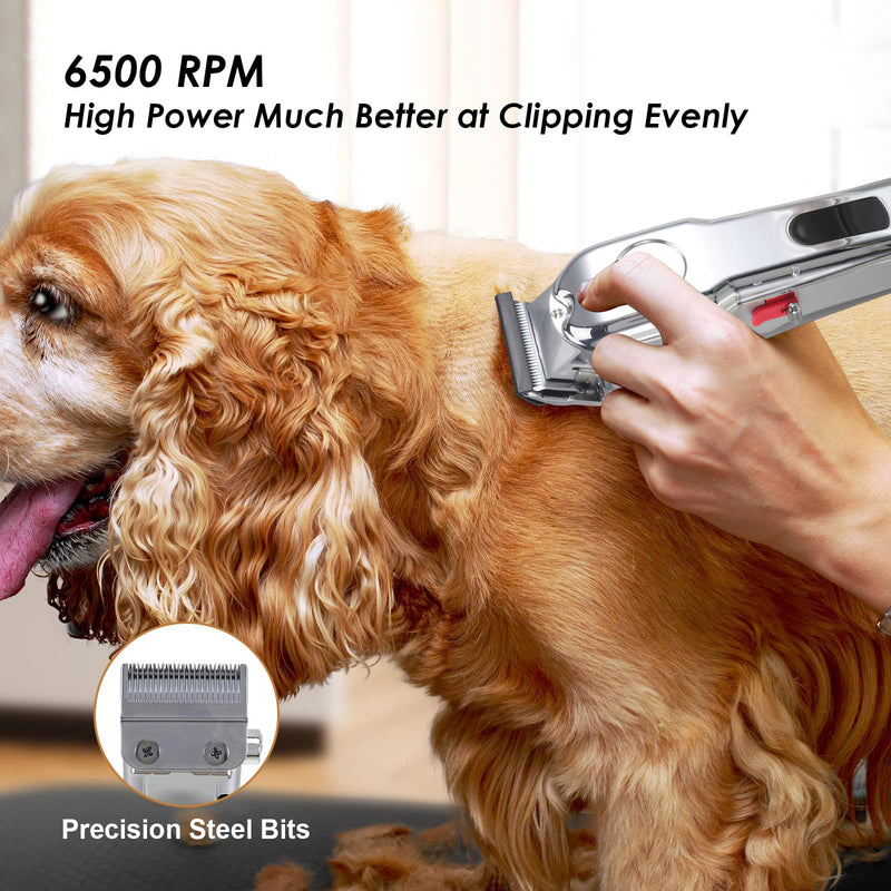 Professional Dog Clippers for Thick Hair, Low Noise Cordless Dog Grooming Clippers, Rechargable Pet Shaver Trimmer with LED Display/10 Guide Combs for Dogs Cats