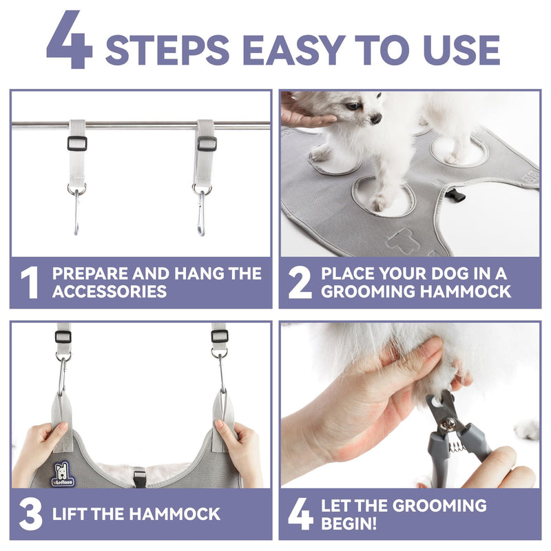 Dog Grooming Hammock Harness for Dogs & Cats with Pet Nail Clipper Trimmer - Cat Hanger Sling for Trimming Clipping Nails- Dog Hammock Restraint Bag for Small Medium Large pet （ Purple XS） XS ( Legs Distance :3.2-9" / Max W：20lb ) - PawsPlanet Australia