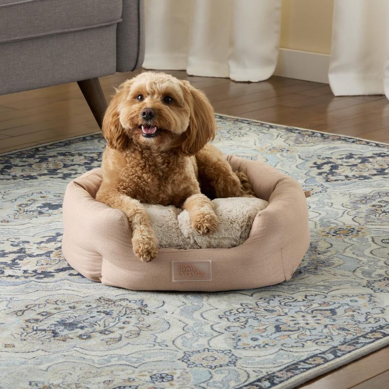 TOWN & COUNTRY EVERYDAY CuddleTown Faux Linen Comfy Cozy Cuddler Pet Bed, Supportive & Calming, Non-Slip Bottom, Machine Washable Cover, Cream, Small 22"x20"x7" - PawsPlanet Australia