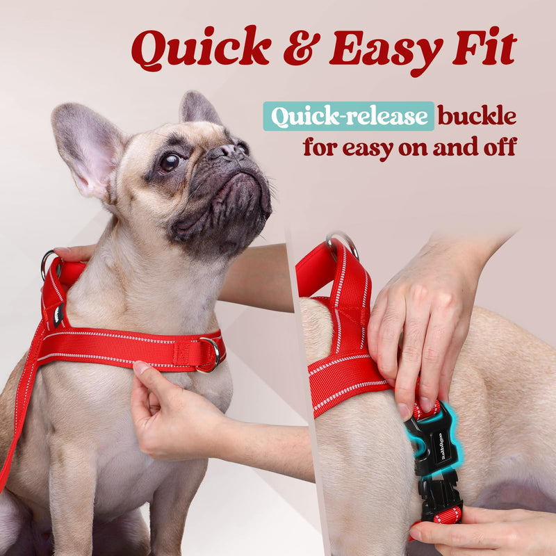 rabbitgoo Dog Harness No Pull, Quick Fit for Small Dogs with Soft Padded Handle, Chest Adjustable Reflective Pet Vest, No Choke Escape Proof for Walking Training, Red M - PawsPlanet Australia