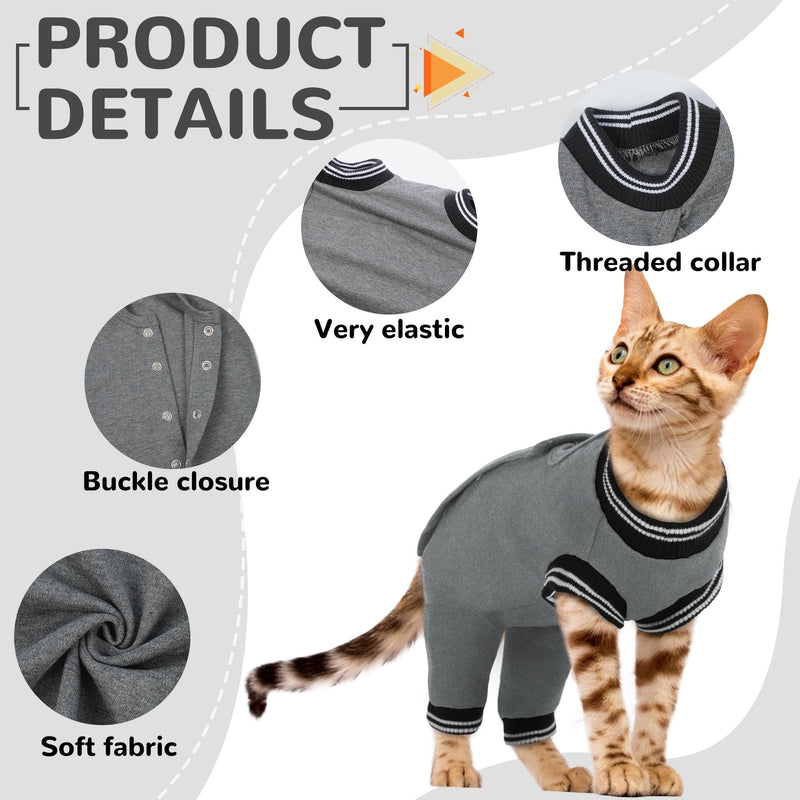 PUMYPOREITY Cat Recovery Suit for Hind Legs, Cat Surgical Spay Suit with Leg Sleeves to Stop Licking, Long Rear Sleeve Wound Cover Abdomen Kitten Onesie, Grey, M Medium