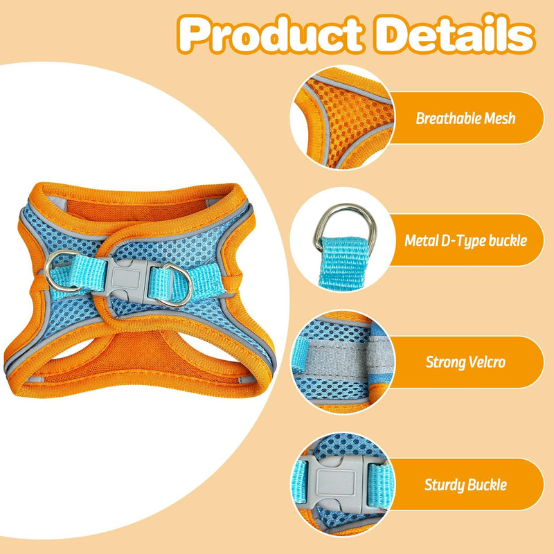 PINVNBY 2 Pack Bunny Hsrness and Leash Set Adjustable Rabbit Harness with Reflective Strips Double Buckle Pet Vest Eescape Proof for Small Rabbit Kitten Puppy Walks Accessories (Orange Blue, M) Orange Blue(Mesh Style) - PawsPlanet Australia