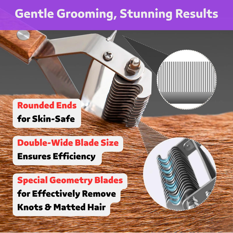2 in 1 Undercoat Rake for Dogs and Cats, Professional Grooming Brush Dematting & Shedding Comb to Remove Loose Hair, Matted Fur Efficiently, Perfect for Poodle, Doodle & All Long Haired Pets Wood - PawsPlanet Australia