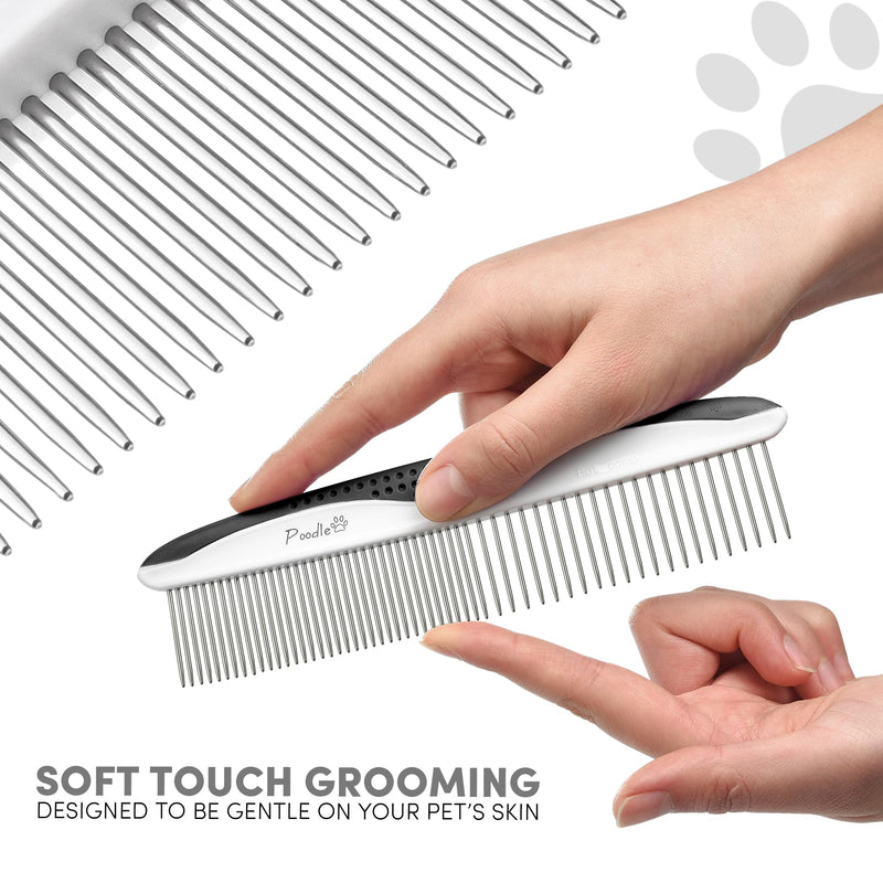Poodle Pet Dog Combs for Grooming | 2 Pack | Stainless Steel Teeth Easily Remove Dirt | Proper Care Prevents Knots and Mats for Long and Short Haired Pets | Anti-Slip Comfort Grip Handle (Blue) Blue - PawsPlanet Australia
