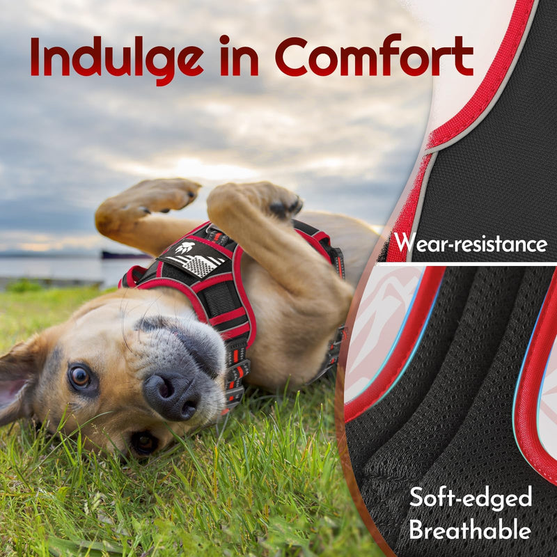 Eagloo Dog Harness for Large Dogs, Easy Wearing with 3 Buckles, Adjustable No Pull Pet Harness with 2 Rings for Walking, No Chock Reflective Soft Padded Vest with Control Handle, Black & Red, L - PawsPlanet Australia