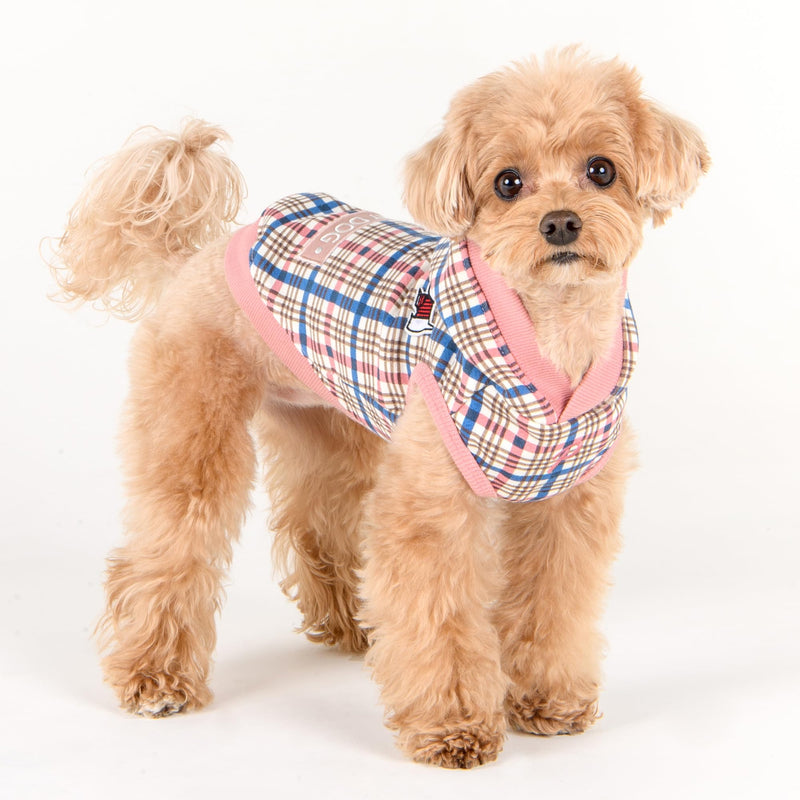 Puppia Vetle Cute Winter Hooded Shirts Checkered Pattern for Small and Medium Dogs, Indian Pink, Medium - PawsPlanet Australia
