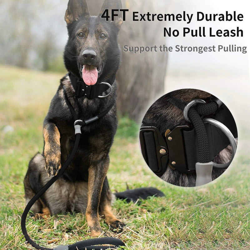 Strong Slip Rope Dog Training Leash (4ft) - Heavy Duty Durable Braided Nylon Lead with Rubber Stopper & Padded Handle - Large Medium Small Dogs No Pull Walking (Black, 1/2" x 4ft) Black - PawsPlanet Australia