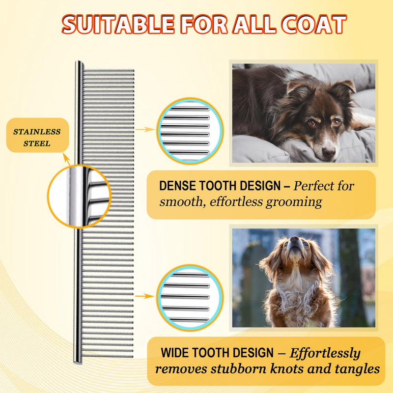 Dog Comb and Cat Combs Stainless Steel Teeth, Grooming Tool for Long & Short Hair, Dematting Comb for Dogs, Removes Tangles & Knots (Small and Large Silver) Small and Large Silver
