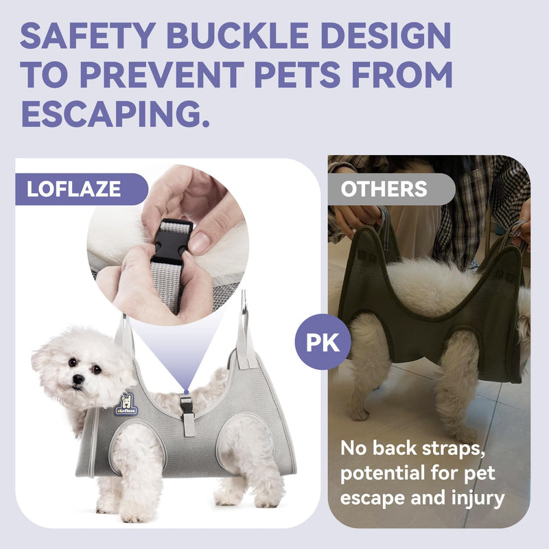 Dog Grooming Hammock Harness for Dogs & Cats with Pet Nail Clipper Trimmer - Cat Hanger Sling for Trimming Clipping Nails- Dog Hammock Restraint Bag for Small Medium Large pet （ Grey XL ） XL ( Legs Distance : 9.5-18.8" / Max W：85lb ) - PawsPlanet Australia