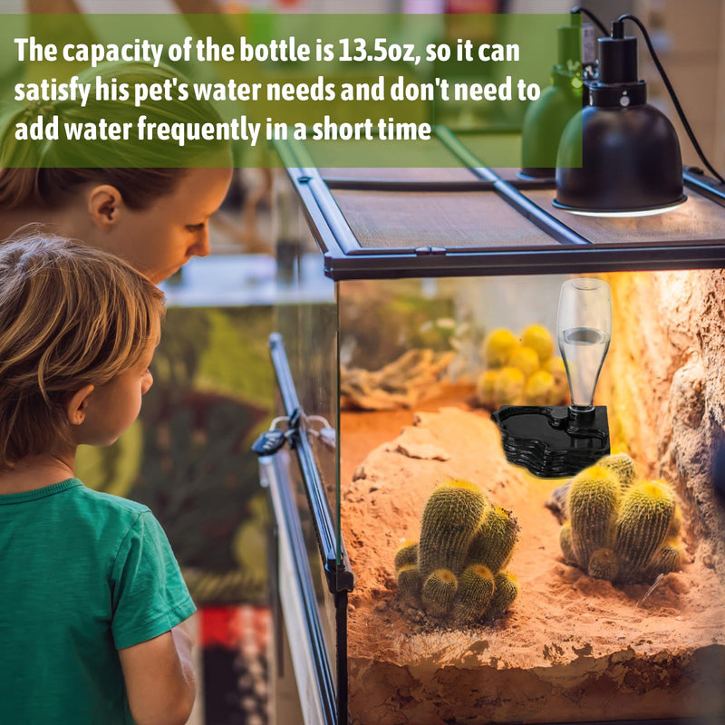 Reptile Water Feeder, 2 Pack, Automatic Water Dispenser, 13.5Oz, for Bearded Dragon, Terrarium, Turtle, Geckos, Frog black, clear - PawsPlanet Australia