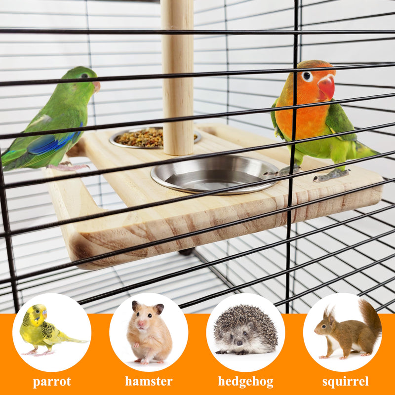 Bird Perch with Stainless Steel Feeding Bowl Cups,Parrot Wood Perch Stand Toy,Bird Cage Accessory,Parakeet Supplies for Parakeet Lovebird Cockatiel Conure Budgie Small Parrots (Large size) - PawsPlanet Australia
