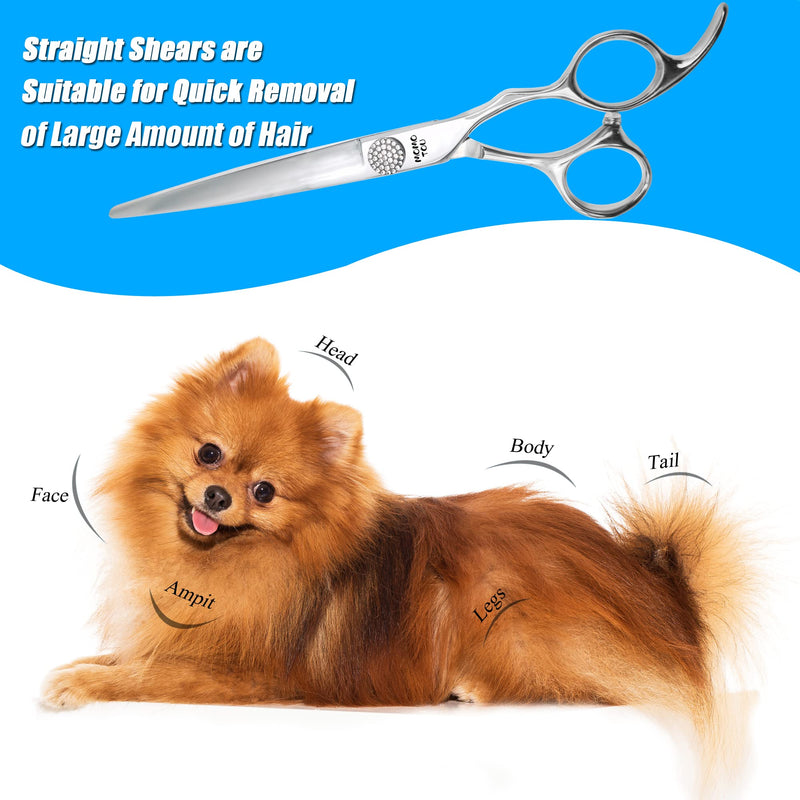 Professional Straight Dog Grooming Scissors with Simulation Diamond 440C Stainless Steel Polished Pet Cat Hair Cutting Shears for Groomers and Home users 7'' - PawsPlanet Australia