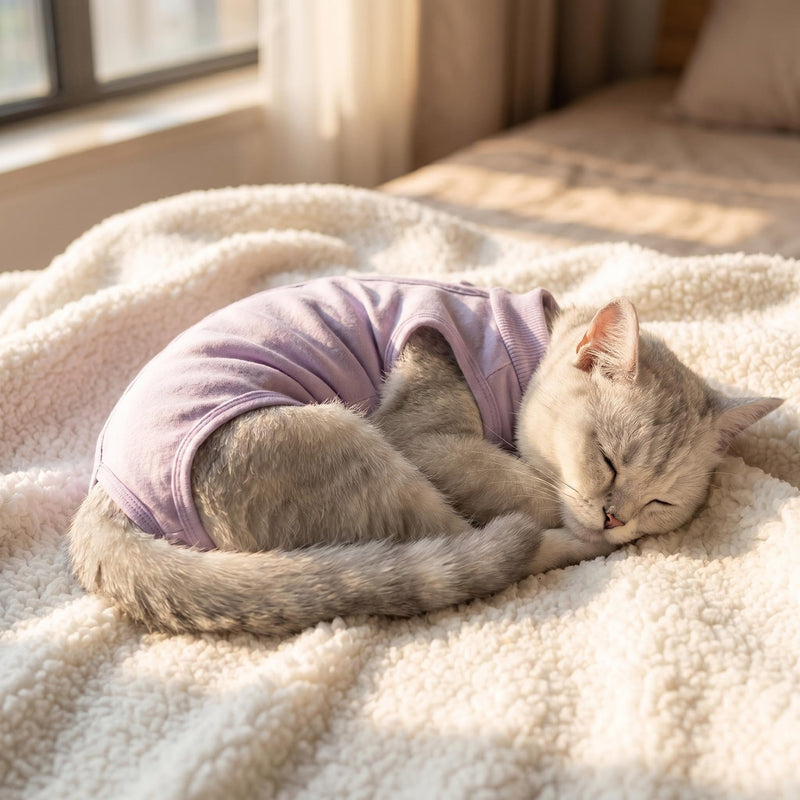 Cat Recovery Suit,Post Surgery Onesie for Kitten,Breathable Soft Anti Licking Cat Bodysuit,Spay Surgical Recovery Clothes for Abdominal Wounds Skin Diseases,Elizabethan Collar Alternative (Purple, L) Purple