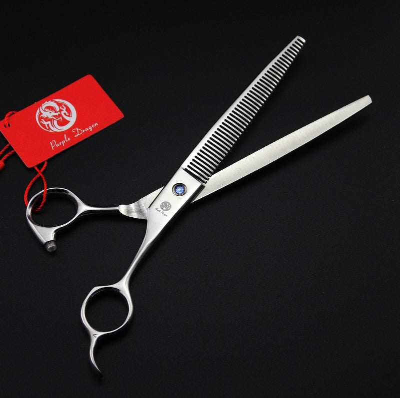 Purple Dragon 8 inch 3 in 1 Professional Pet Grooming Thinning Scissors - Upward Curved Shears and Dog Hair Cutting Scissor - Perfect for Pet Groomer or Family DIY Use (Silver) Silver - PawsPlanet Australia