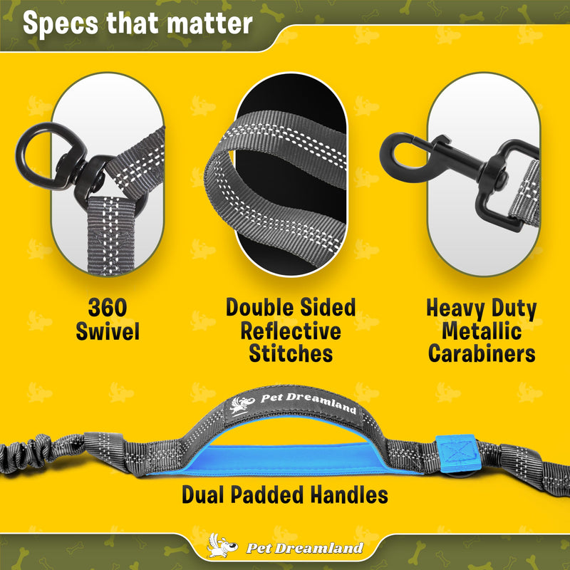 Pet Dreamland Exquisite Leash Coupler for Two Large Dogs with Tangle-Free Swivel. Dual Dog Attachment, Smooth Walks Guaranteed. You Will Absolutely Love This Amazing Gear for 2 Dogs (Grey & Blue) Grey & Blue Dog Coupler (Large Dogs 35-150 lbs each)