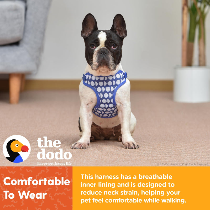 The Dodo Dog Harness, Blue Dodo Print, Size Medium; Easy Step-in Harness for Dogs; Breathable Mesh Fabric; Snap-Together, Pinch Release Buckle, Ring for Leash Attachment; Everyday Pet Apparel - PawsPlanet Australia