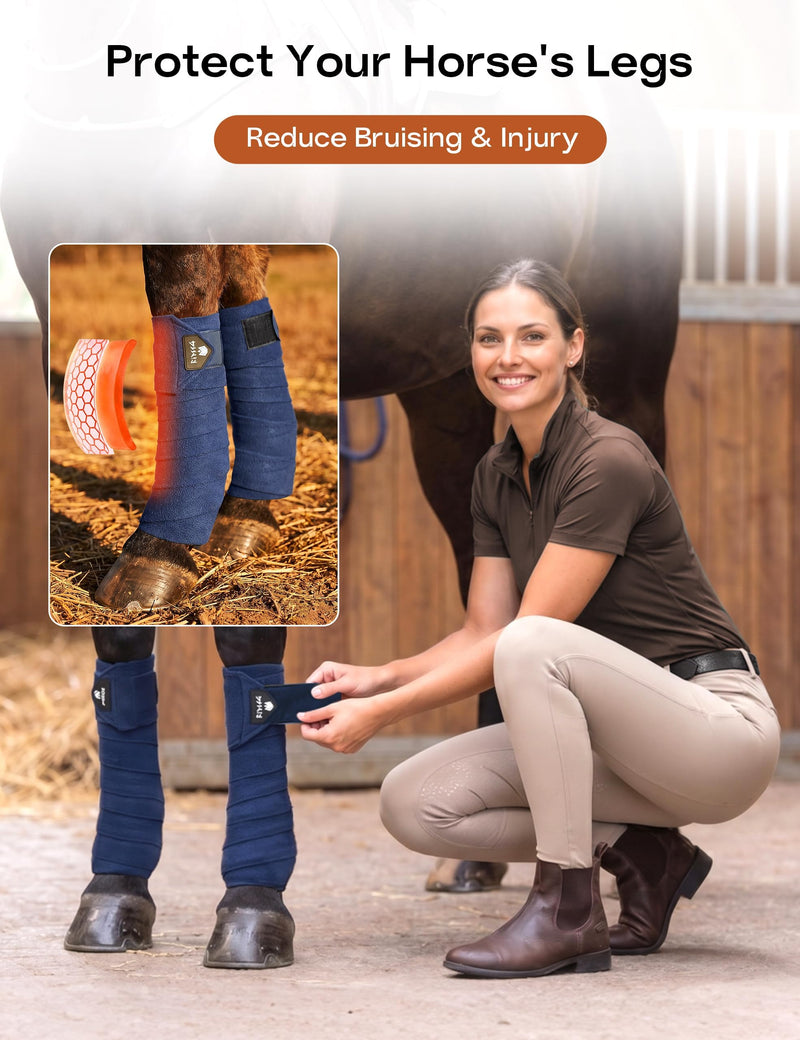 FitsT4 Sports Horse Polo Wraps 3.1m Soft Fleece Equestrian Leg Protection 4 Pack with Package Navy