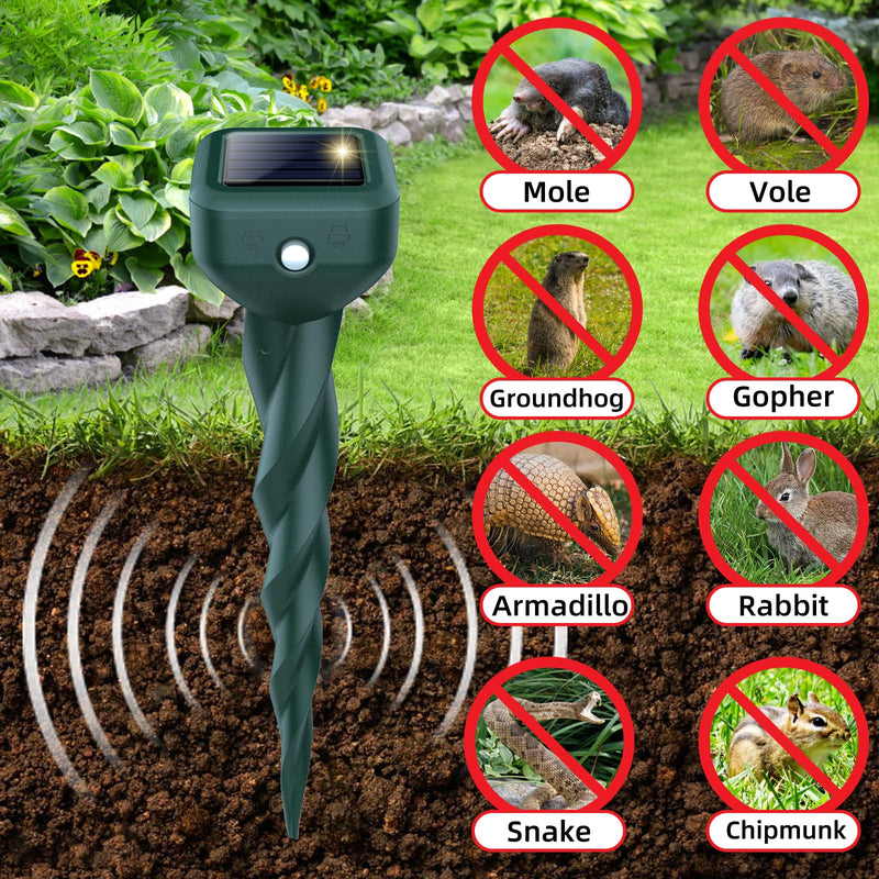 Mole Repellent Solar Powered, 4 Pack Snake & Rabbit Repellent for Yard, IP 65 Waterproof Ultrasonic Deterrent Stakes, Get Rid for Armadillo, Gopher, Vole, Chipmunk, Deer, Groundhog for Lawns Garden 1 Count (Pack of 4) - PawsPlanet Australia