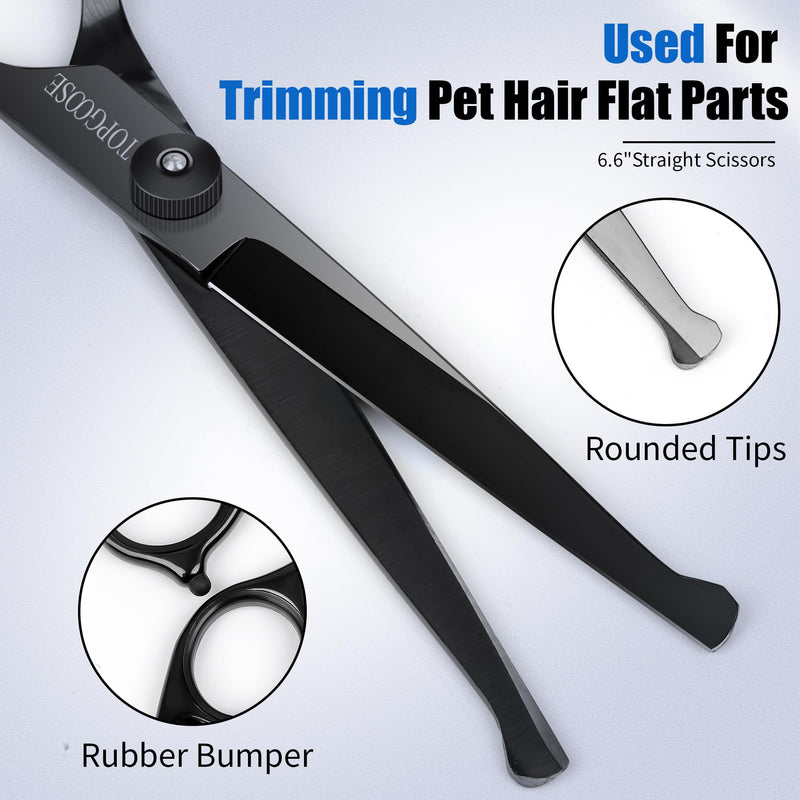 TOPGOOSE Dog Grooming Scissors Kit with Safety Round Tips, Professional 5 in 1 Grooming Scissors for Dogs Cat Pet at Home (Black) Black