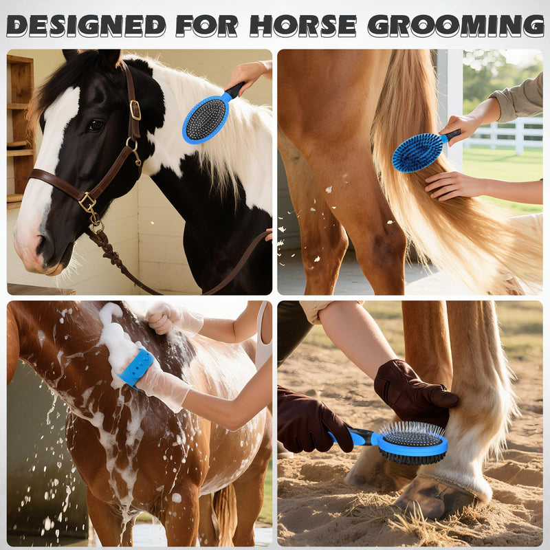 2PCS Pet Grooming Tools - Double-Sided Brush for Shedding and Bathing, Suitable for Short/Long Haired Dogs Cats and Horses, Deshedding Dog Brush, Mane & Tail Combs for Horses - Pet Supplies (Blue) Black Blue