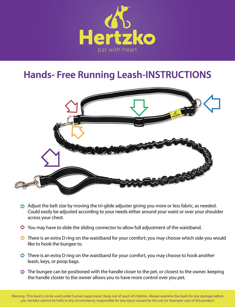 Hertzko Hands Free Dog Leash Great Running Leash for m=Medium to Large Dogs - Strong, Durable and Weather Resistant Nylon Bungee Leash (36 inches Bungee) Standard- 36 inch Bungee - PawsPlanet Australia