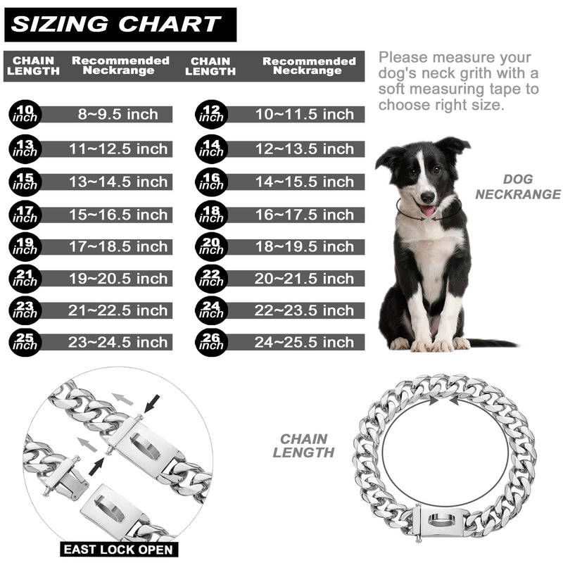Dog Chain Collar Walking Metal Collar with Design Secure Buckle Cuban Link Strong Heavy Duty Chew Proof for Large Dogs(19MM, 22") 22 Inch - PawsPlanet Australia