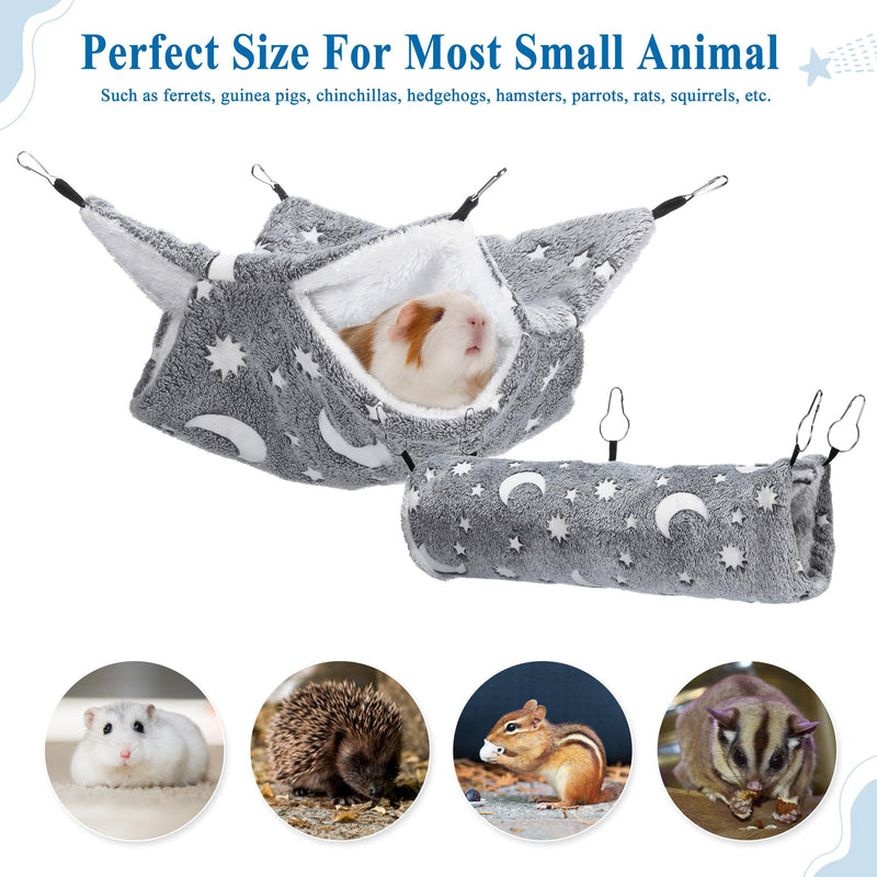 Mogoko Noctilucent Luminous Grey Guinea Pig Rat Hammock Bunkbed Hanging Tunnel and Soft Bed Mat for Ferret Hedgehog Squirrel Hideout Cage Accessories (Tunnel and Bunkbed Hammock) - PawsPlanet Australia