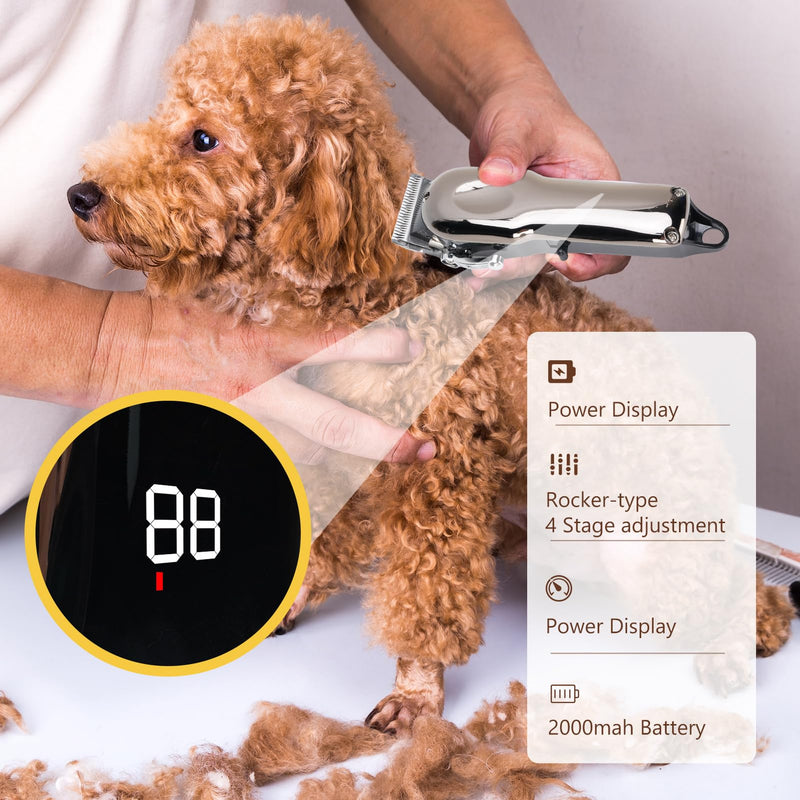 VINGVO Cordless Horse Clippers, Rechargeable Livestock Clippers with Low Noise, 180min Runtime & 4 Guards for Horse Dog Grooming Thick Hair - PawsPlanet Australia